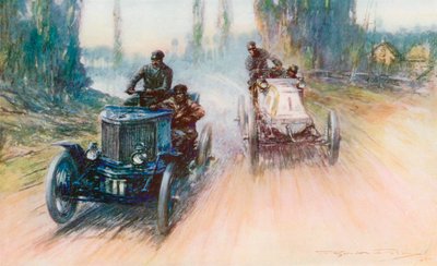 Im Paris-Amsterdam-Rennen von 1898 war Charrons weißer Panhard erstmals in der Renngeschichte mit einem Lenkrad statt einer Lenkstange ausgestattet von Frederick Gordon (after) Crosby