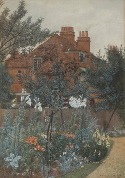 Ansicht eines Gartens in Bedford Park, 1885 von Frederick Hamilton Jackson