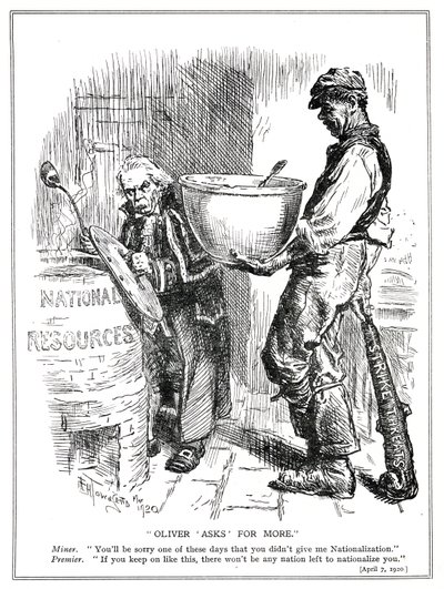 Lloyd George sieht sich Streikdrohungen der Bergleute gegenüber, April 1920 von Frederick Henry Townsend