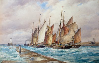 Rye Harbour, Sussex: Die Abfahrt der Fischereiflotte von Frederick James Aldridge