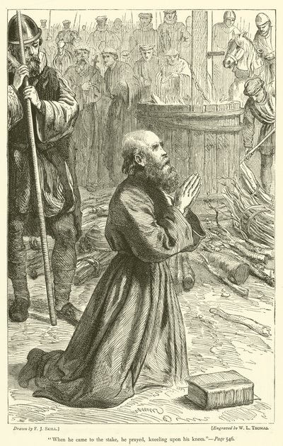 Als er zum Pfahl kam, betete er kniend auf seinen Knien von Frederick John Skill