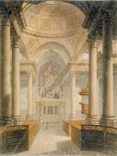 Innenraum der Kirche St. Stephen Walbrook, City of London, 1810 von Frederick Mackenzie