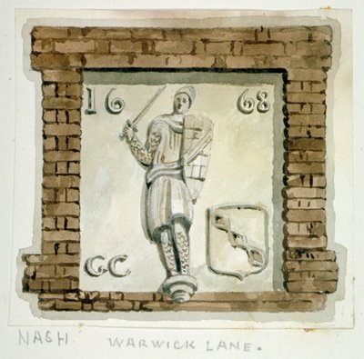 Abbild von Guy, Earl of Warwick, an der Wand eines Hauses in Warwick Lane, City of London von Frederick Nash