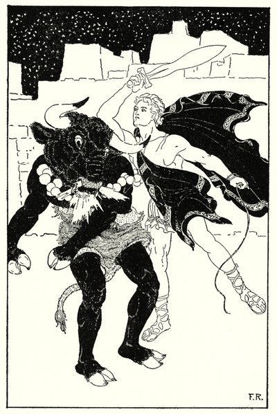 Es folgte der schrecklichste Kampf zwischen Theseus und dem Minotaurus, der je stattfand von Frederick Richardson