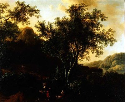 Italienische Seenlandschaft mit Reisenden auf einem Pfad von Frederick de Moucheron