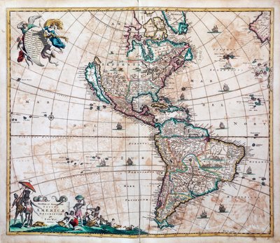 Novissima et totius Americae accurate descriptio, Karte von Amerika und dem Pazifik von Frederik de Wit, Amsterdam von Frederick de Wit
