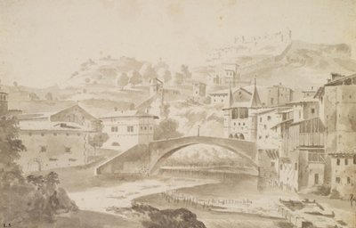 Vienne, nahe Lyon. Pont Saint-Martin über den Fluss Gère. Links Prieuré de Saint-Martin, rechts Porte de la Rochette und Schloss Pipet von Frederik de Moucheron
