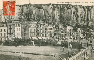 Ein Tennisspiel in der Küstenstadt Le Treport. Postkarte gesendet im Jahr 1913 von French Photographer