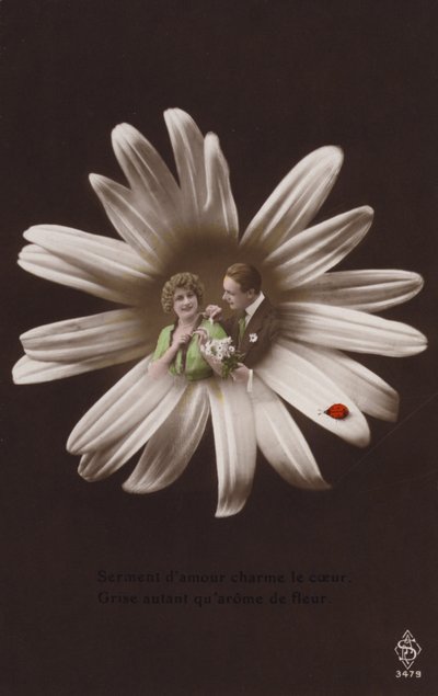 Ein junges Paar im Zentrum einer Blume mit Marienkäfer von French Photographer