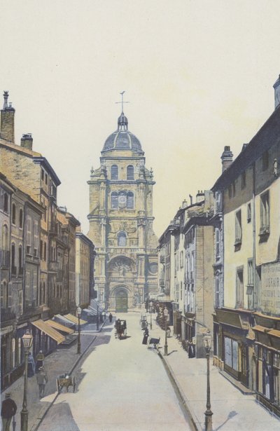Bourg, Straße und Kirche Notre-Dame von French Photographer