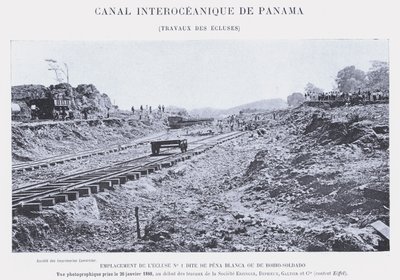 Interozeanischer Kanal von Panama, Arbeiten an den Schleusen (s/w Foto) von French Photographer
