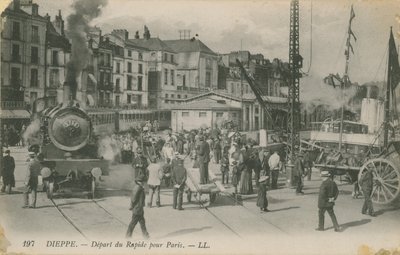 Abfahrt des Paris-Express von Dieppe. Postkarte von 1913. von French Photographer