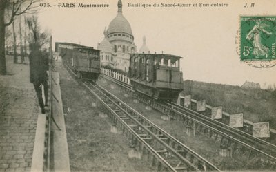 Standseilbahn auf den Montmartre zur Sacré-Cœur in Paris. Postkarte von 1913. von French Photographer