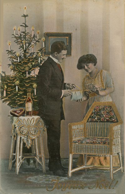 Frohe Weihnachten Postkarte von 1913 (handkoloriertes Foto) von French Photographer