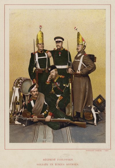 Russische Armee: Pavlovskiy Regiment, Soldaten in verschiedenen Uniformen von French Photographer