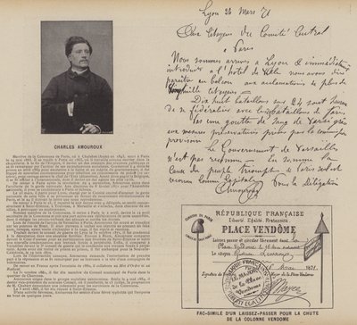 Die Kommune von Paris, Charles Amouroux, Faksimile eines Passierscheins für den Fall der Vendome-Säule von French Photographer