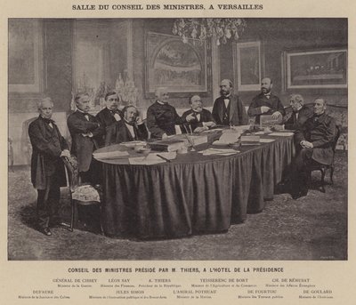 Die Kommune von Paris, Sitzungssaal des Ministerrats in Versailles, Ministerrat unter Vorsitz von M. Thiers im Hôtel de la Présidence von French Photographer