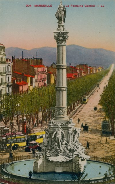La Fontaine Cantini in Marseille. Erbaut von Bildhauer Andre Allar. Postkarte gesendet im Jahr 1913 von French Photographer