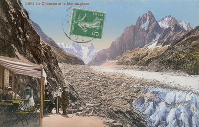 Le Chapeau und die Mer de Glace in den Alpen. Postkarte von 1913. von French Photographer