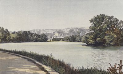Lyon, Hügel von Croix-Rousse, Blick vom Ufer des Sees im Parc de la Tête-d