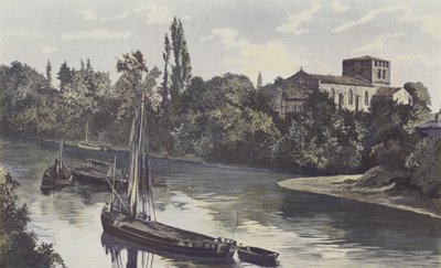 Saint-Denis-de-Piles, Kirche, Gesamtansicht an den Ufern der Isle von French Photographer