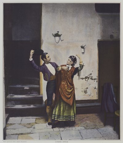 Spanische Tänzer in Sevilla (Farblithografie) von French Photographer
