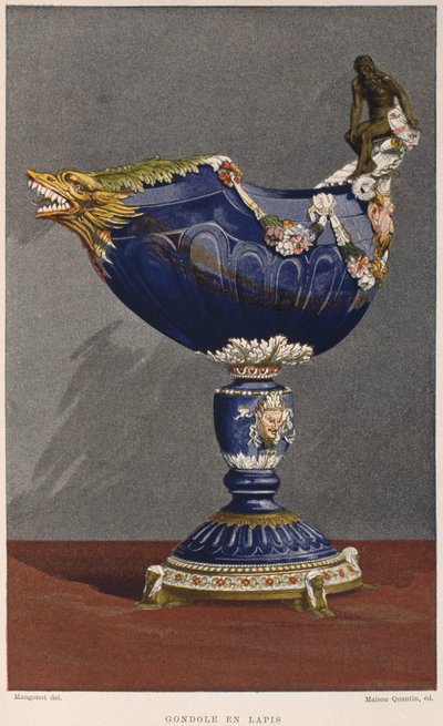 Gondelförmiger Becher aus dem 16. Jahrhundert, eingelegt mit Lapislazuli, montiert in emailliertem und vergoldetem Silber, Illustration aus dem Dictionnaire de l