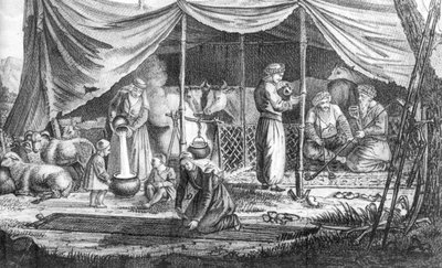 Eine Familie kurdischer Nomaden, aus Voyage en Perse von Gaspard Drouville, veröffentlicht 1825 von French School