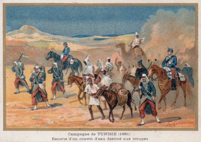 Ein Wassertransport mit Soldateneskorte von French School