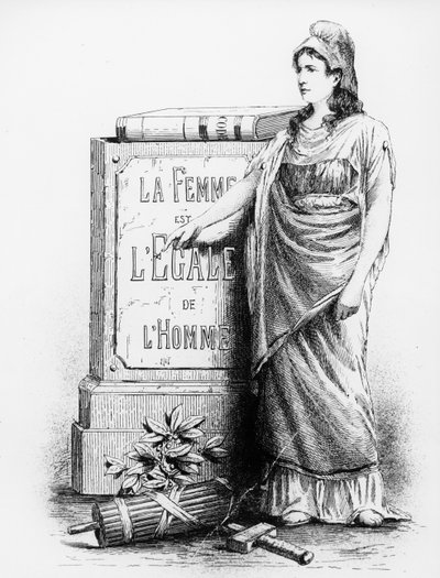 Eine Frau ist gleichwertig mit einem Mann, gedruckt von Lemercier & Co., Paris, 1881 von French School