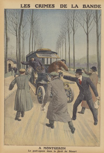 Eine Bande bewaffneter Räuber stiehlt ein Auto in Montgeron, Frankreich von French School