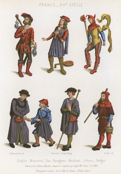 Ein Gefängniswärter, ein Minnesänger, ein Narr, Bourgeoisie, ein Bettler, ein Pilger und ein Schäfer von French School