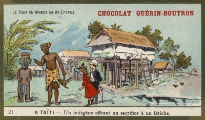 Ein Einheimischer opfert einem Idol, Tahiti von French School