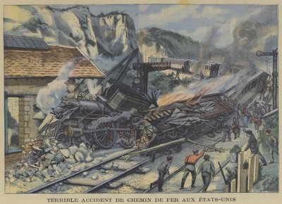 Ein schrecklicher Zugunfall in den Vereinigten Staaten (Farblithografie) von French School