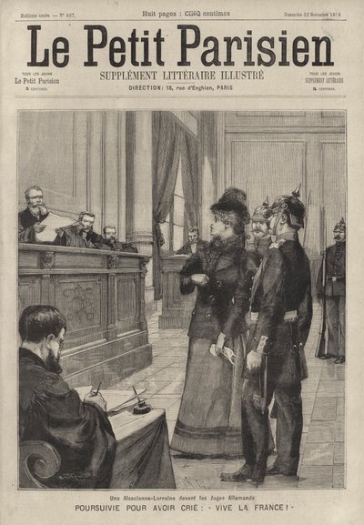 Eine Frau aus Elsass-Lothringen vor einem deutschen Richter wegen des Rufens von "Vive la France!" von French School