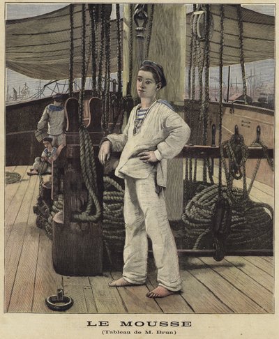 Ein junger Matrose auf dem Deck eines Schiffes von French School