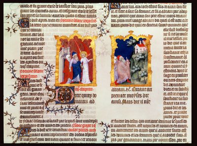 Abraham und Sarah verlassen Ur der Chaldäer nach Kanaan, aus der Bibel von Jean de Sy, ca. 1355 von French School