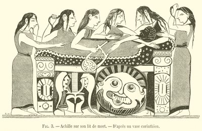 Achilles auf seinem Sterbebett (Gravur) von French School