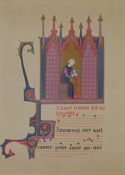 Adam de la Halle (1240-1288/1306), Faksimile eines Manuskripts aus dem 15. Jahrhundert, 19. Jahrhundert von French School
