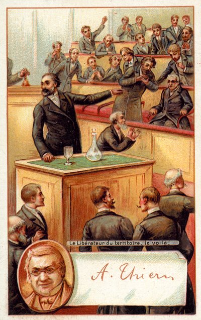 Adolphe Thiers wird in der französischen Nationalversammlung gefeiert von French School