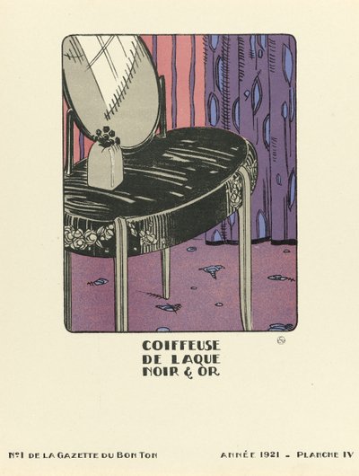 Werbung für "Coiffeuse de Laque Noir & Or", veröffentlicht 1921 von French School