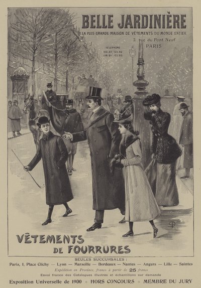 Werbung für Pelzkleidung von Belle Jardiniere, Paris von French School