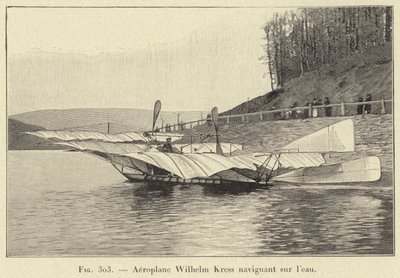 Flugzeug Wilhelm Kress auf dem Wasser von French School