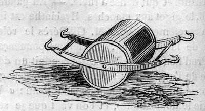 Landwirtschaftsmaschine: ein Düngerstreuer, präsentiert auf dem Pariser Landwirtschaftswettbewerb 1860. Gravur in „Le Monde Illustré“ Nr. 172 vom 28. Juli 1860 von French School