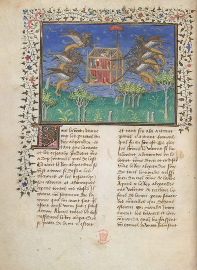 Alexanders Greifen-getriebenes Fluggerät, um 1420-25 von French School