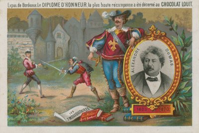 Alexandre Dumas und eine Szene aus Die drei Musketiere von French School
