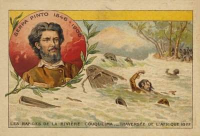 Alexandre de Serpa Pinto (1846-1900) kämpft sich 1877 durch die Stromschnellen des Cuando-Flusses in Afrika von French School