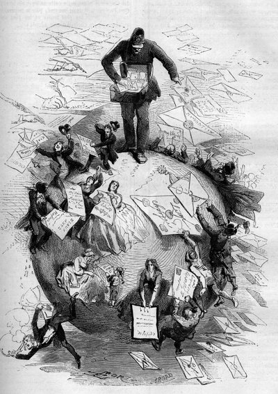 Allegorie des Postboten, der seine Post verteilt. von French School