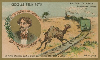 Alphonse Daudet und eine Szene aus Tartarin von Tarascon von French School