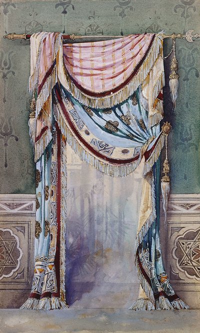 Ein Interieur mit einem Vorhangdesign, ca. 1880 von French School